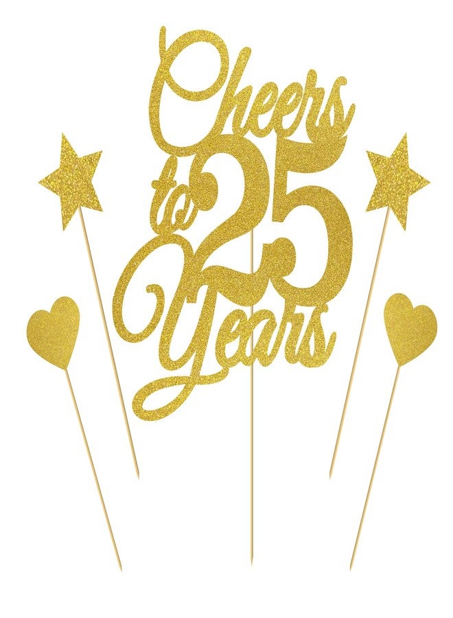 SVM CRAFT زينة كعكة عيد ميلاد SVM CRAFT® اللامعة "Cheers to 25 years" (ذهبية)، زينة كعكة عيد ميلاد سعيد 25، زينة كعكة حفلة "Cheers to 25 years"، لوازم (d-2) - Image 1